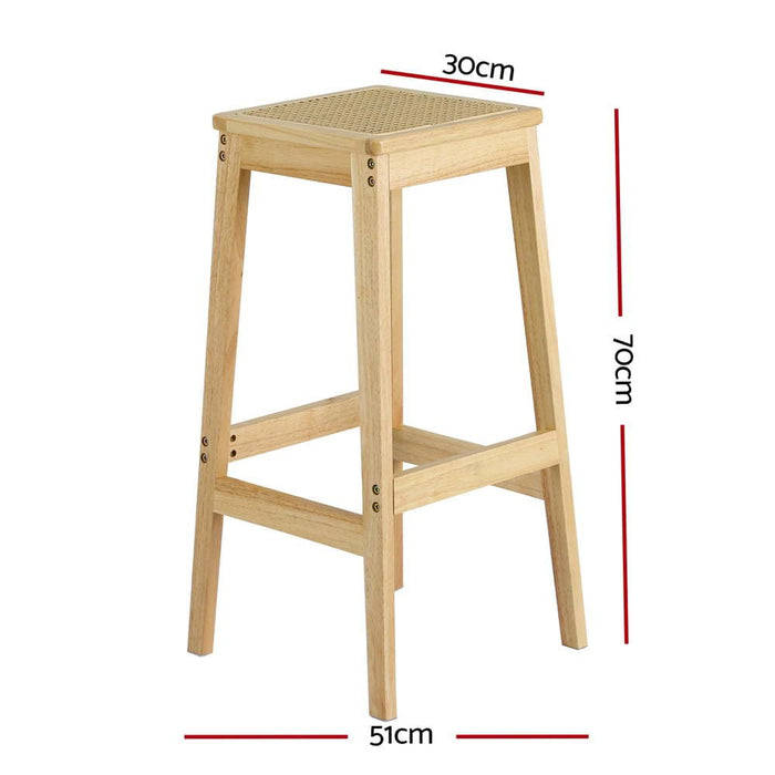 2x Bar Stools Rubber Wood Stool Counter Chair Rattan