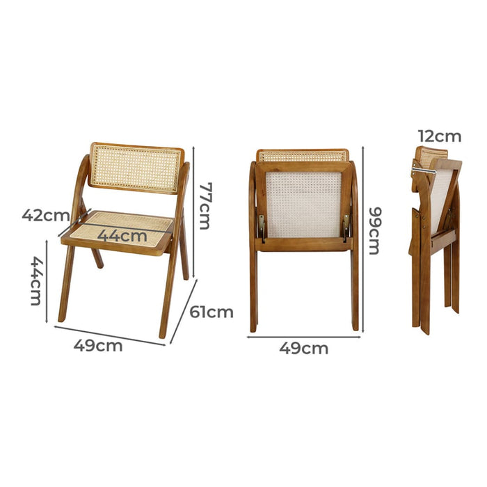 2x Foldable Rattan Dining Chairs Walnut