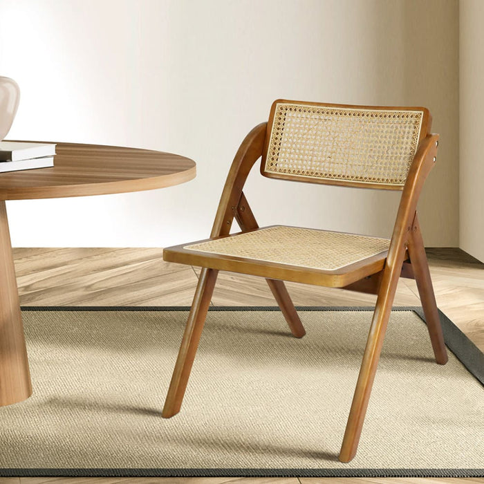 2x Foldable Rattan Dining Chairs Walnut