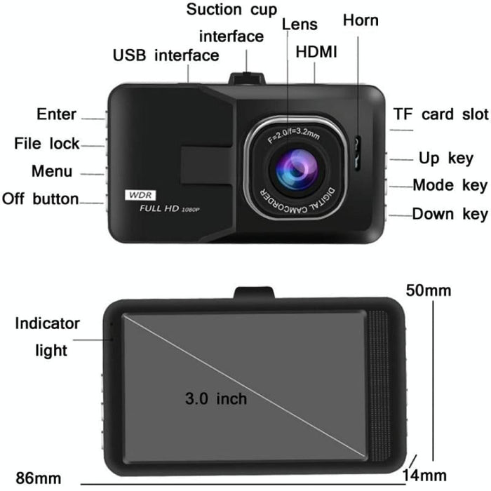 3.0 Inch Hd 1080p Wide Angle Driving Recorder