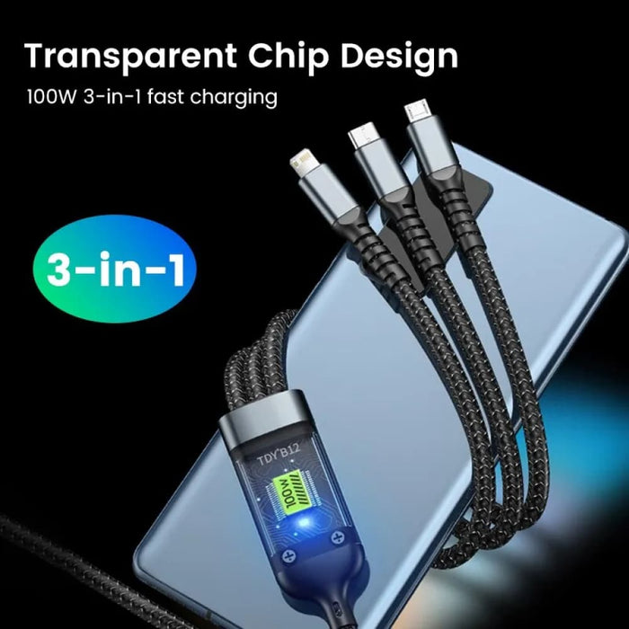 3 In 1 100w Fast Charging Usb To Type c Micro Charger Cable