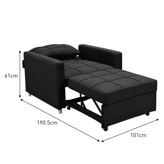 3-in-1 Convertible Lounge Chair Bed by Sarantino - Black