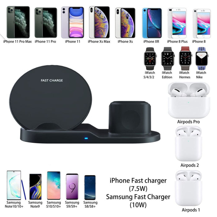 3 in 1 10w Fast Wireless Charging Dock Station with Led