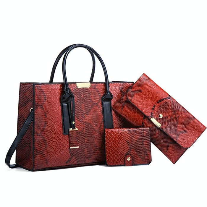 3 In 1 Snakeskin Pattern Fashion Diagonal Handbag