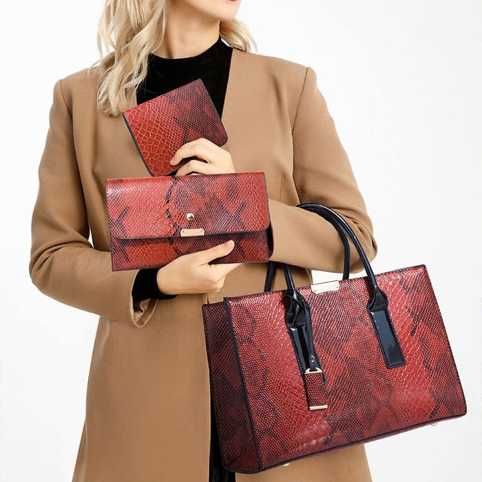 3 In 1 Snakeskin Pattern Fashion Diagonal Handbag