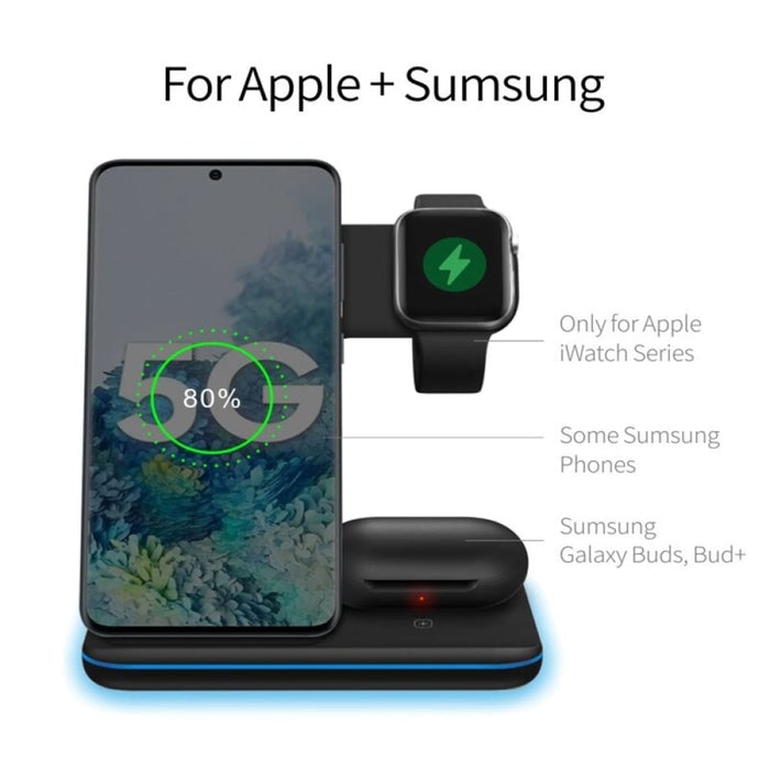 3 In 1 15w Qi Wireless Charger With Ring Light