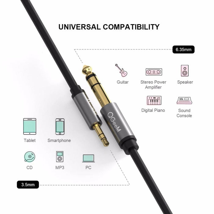 3.5 to 6.35mm Gold Plated Aux Male Cable for Mixer