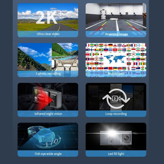 3 Camera Lens Inch Ips Screen Wifi Car Dash Cam 1080p Night