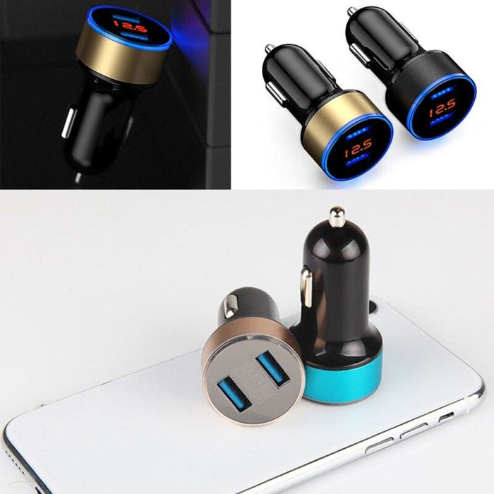 3.1a Dual Usb Car Charger 2 Ports Lcd Display 12-24v