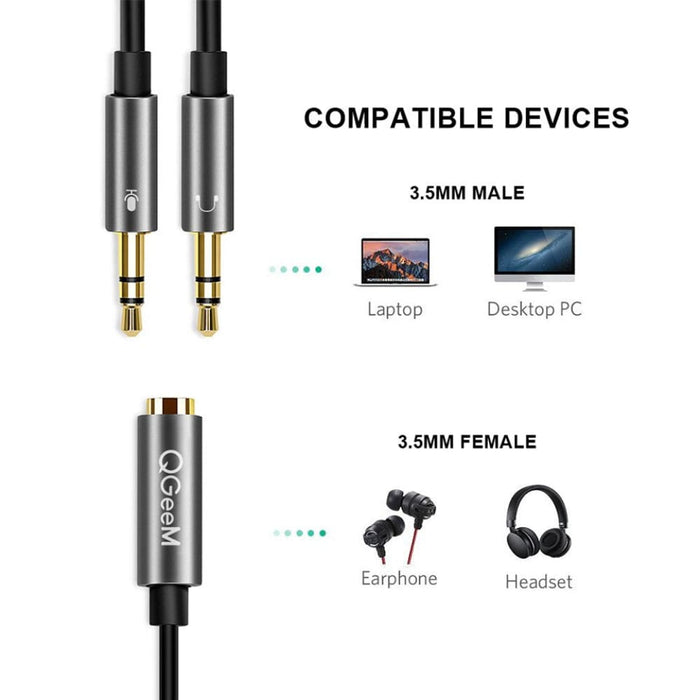 3.5mm Female to 2 Male y Splitter Audio Cable Headset