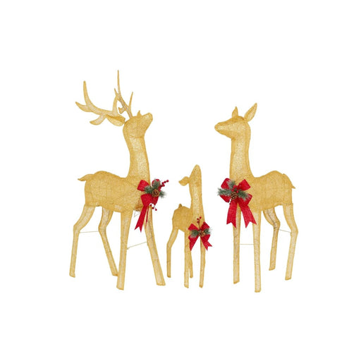 Set Of 3 Gold Mesh Outdoor Christmas Display Reindeer