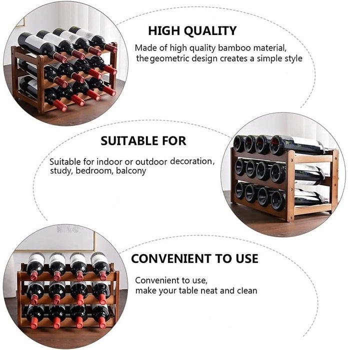 3 - layer Bamboo Wine Storage Rack 12 Bottles