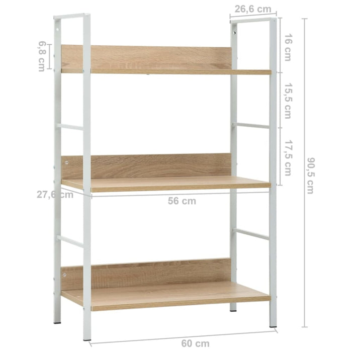 3-layer Book Shelf Oak 60x27.6x90.5 Cm Engineered Wood