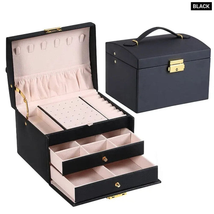 3 Layer Leather Jewelry Box with Lock 1pc