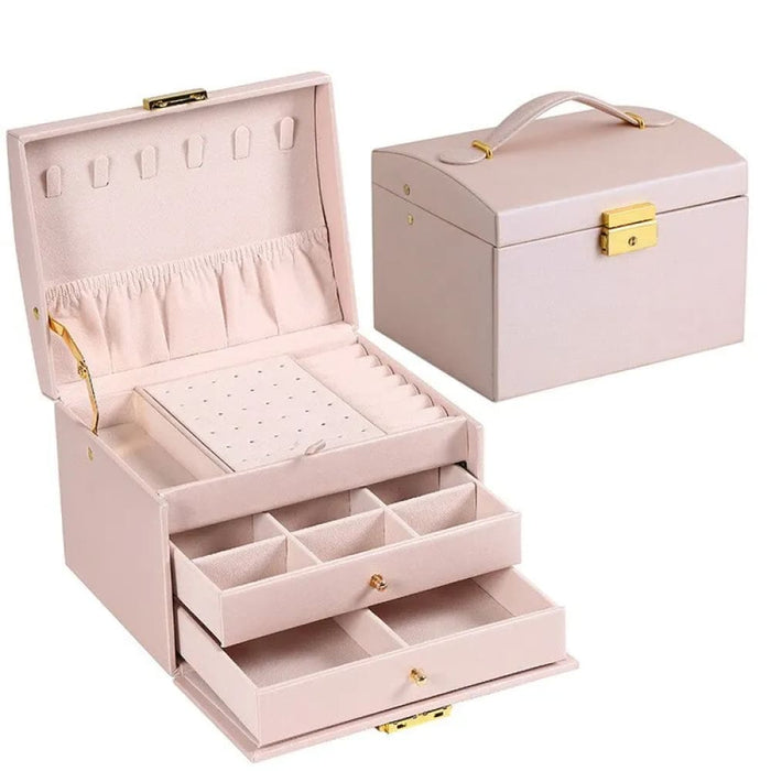 3 Layer Leather Jewelry Box with Lock 1pc