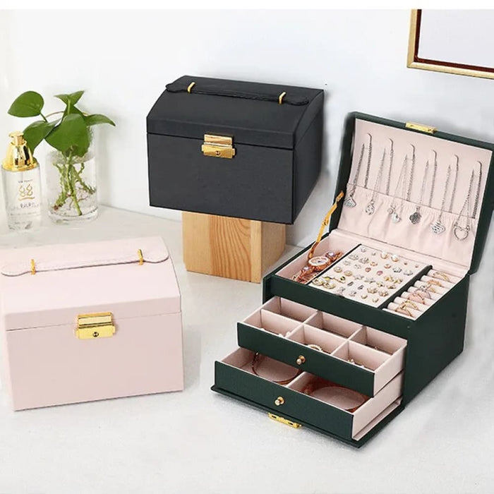 3 Layer Leather Jewelry Box with Lock 1pc