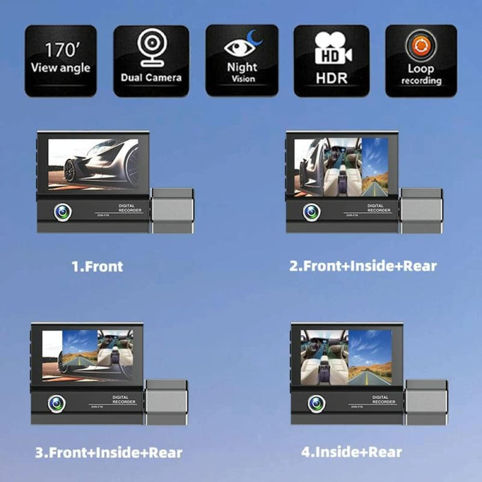 3 Lens Video Hd 1080p Multi Language Driving Recorder