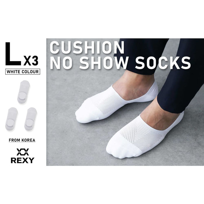 3 Pack Large White Cushion no Show Ankle Socks Non-slip