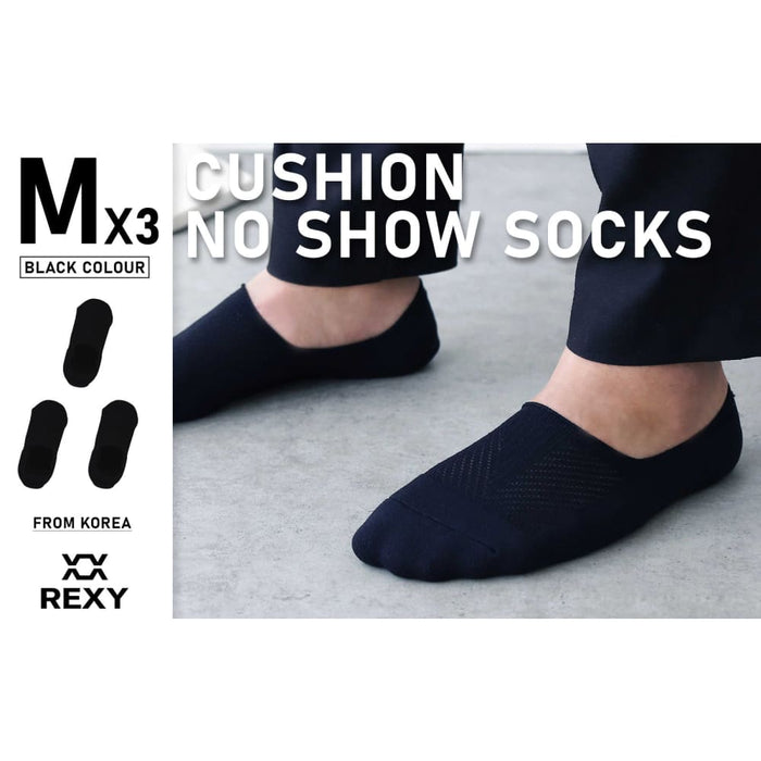 3 Pack Medium Black Cushion no Show Ankle Socks Non-slip