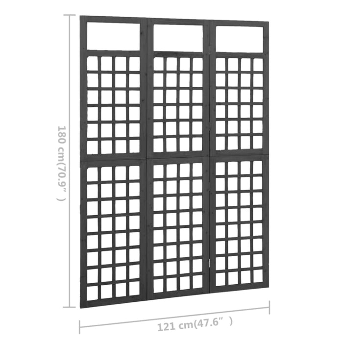 3 Panel Room Divider Trellis Solid Fir Wood Black Gl6116