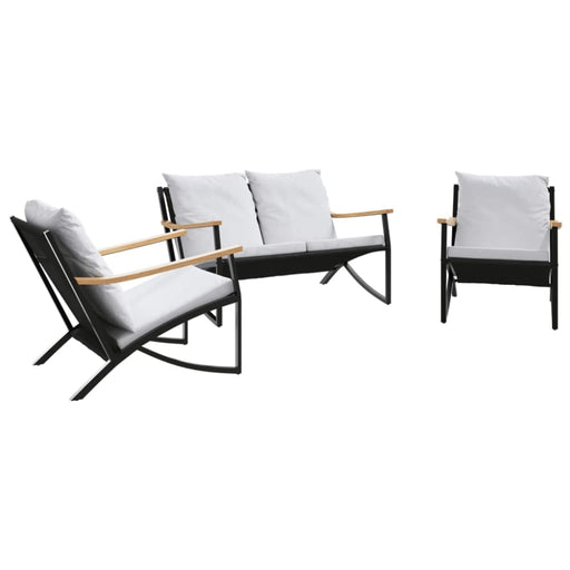 3 Piece Balcony Furniture Set With Cushions Black Steel