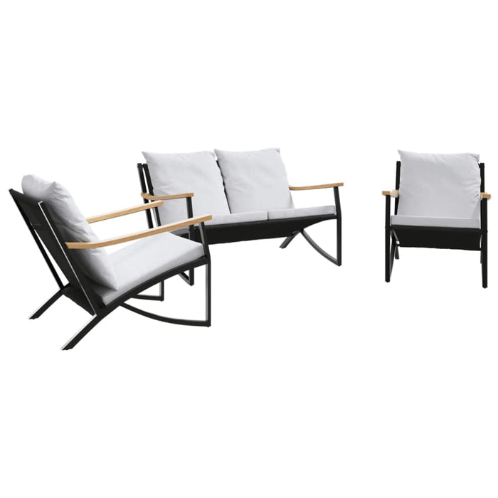 3 Piece Balcony Furniture Set With Cushions Black Steel
