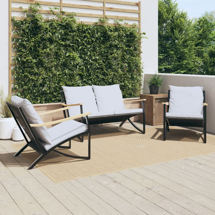 3 Piece Balcony Furniture Set With Cushions Black Steel