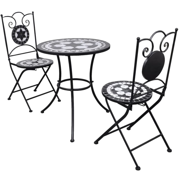 3 Piece Bistro Set Ceramic Tile Black and White Xioiix