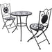 3 Piece Bistro Set Ceramic Tile Black and White Xioiix