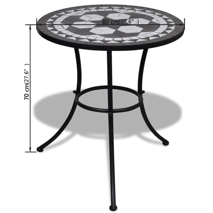 3 Piece Bistro Set Ceramic Tile Black and White Xioiix