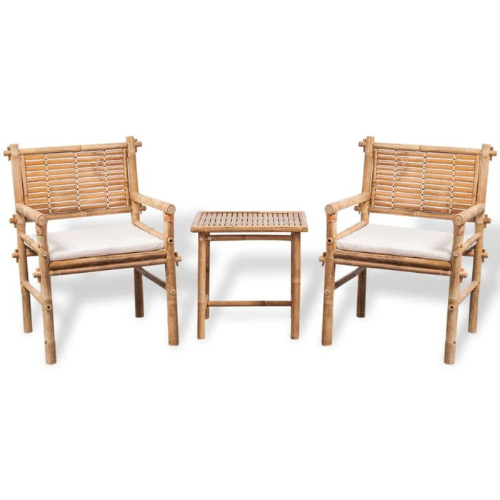 3 Piece Bistro Set with Cushions Bamboo Aonkx