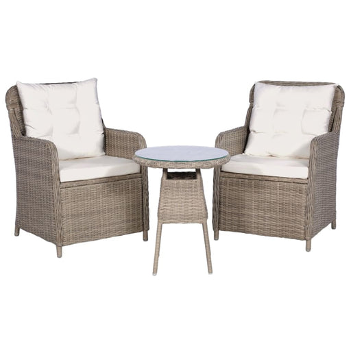 3 Piece Bistro Set with Cushions and Pillows Poly Rattan
