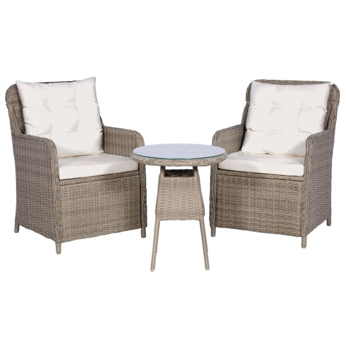 3 Piece Bistro Set with Cushions and Pillows Poly Rattan