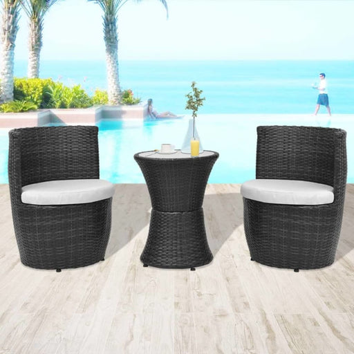 3 Piece Bistro Set with Cushions Poly Rattan Black Atoox