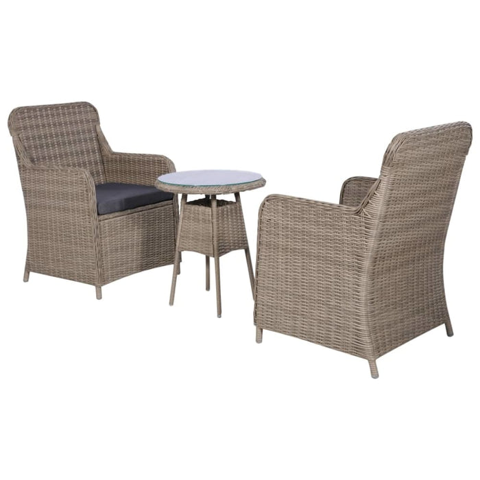 3 Piece Bistro Set With Cushions Poly Rattan Brown Aaoak