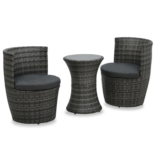 3 Piece Bistro Set with Cushions Poly Rattan Grey Anoak