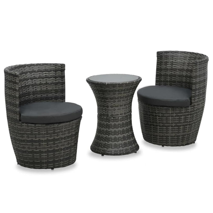 3 Piece Bistro Set with Cushions Poly Rattan Grey Anoak