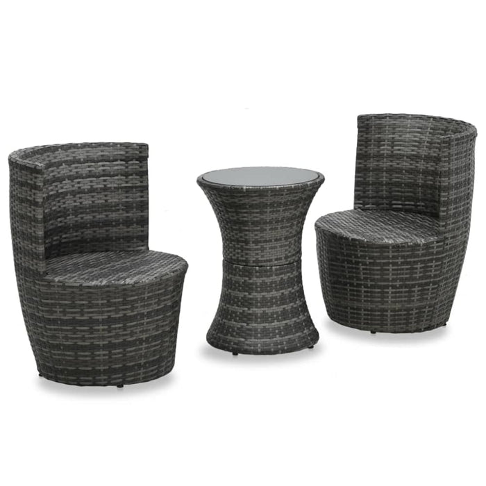 3 Piece Bistro Set with Cushions Poly Rattan Grey Anoak
