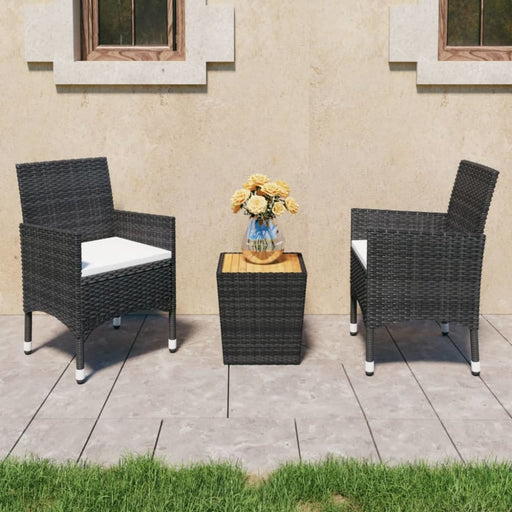 3 Piece Bistro Set Poly Rattan and Acacia Wood Black Tbpntlx