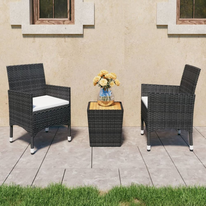 3 Piece Bistro Set Poly Rattan and Acacia Wood Black Tbpntlx