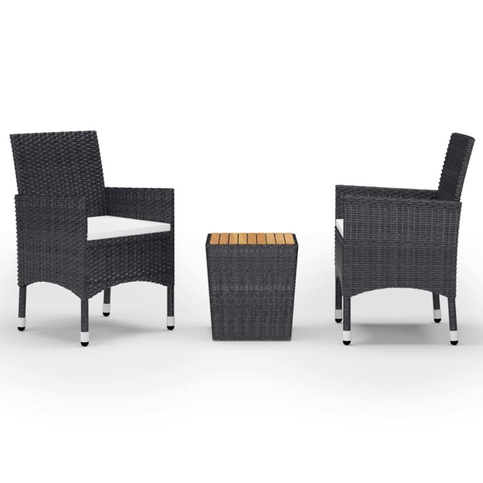 3 Piece Bistro Set Poly Rattan and Acacia Wood Black Tbpntlx