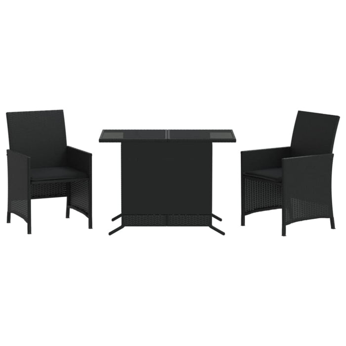 3 Piece Bistro Set with Cushions Black Poly Rattan Tlpooi