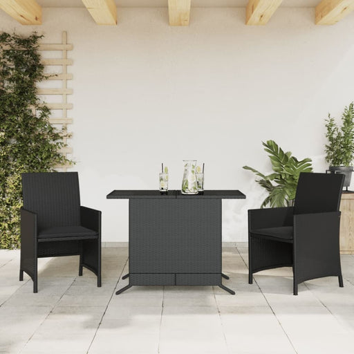 3 Piece Bistro Set with Cushions Black Poly Rattan Tlpooi