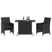 3 Piece Bistro Set with Cushions Black Poly Rattan Tlpooi