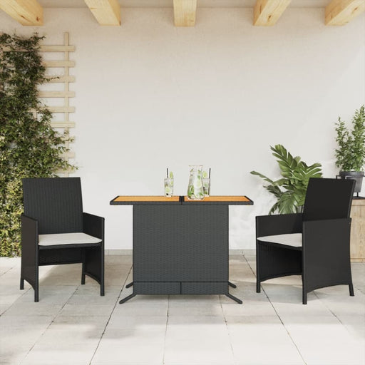 3 Piece Bistro Set with Cushions Black Poly Rattan Tlpoxa