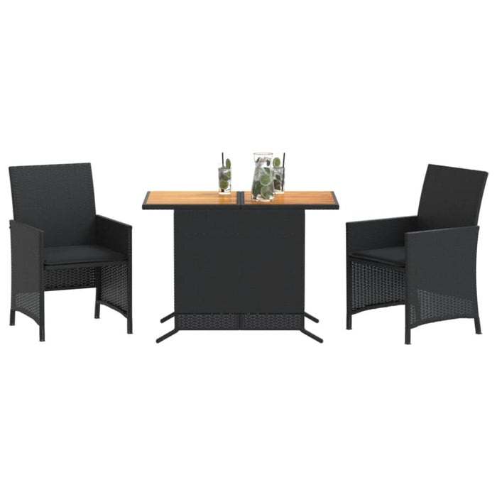 3 Piece Bistro Set with Cushions Black Poly Rattan Tlpoxa