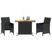 3 Piece Bistro Set with Cushions Black Poly Rattan Tlpoxa
