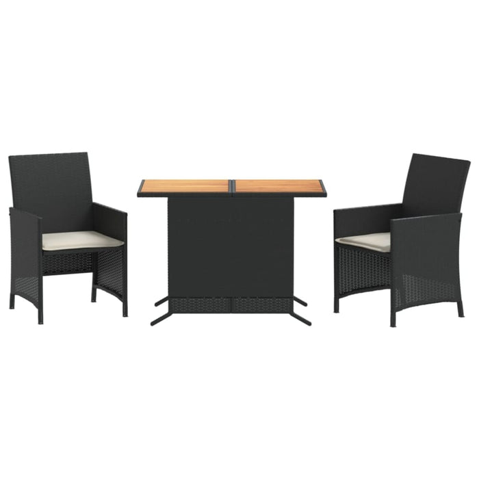3 Piece Bistro Set with Cushions Black Poly Rattan Tlpoxa