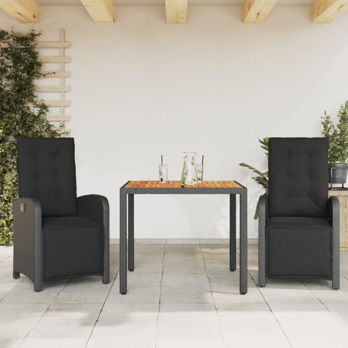 3 Piece Bistro Set with Cushions Black Poly Rattan Txoxaia