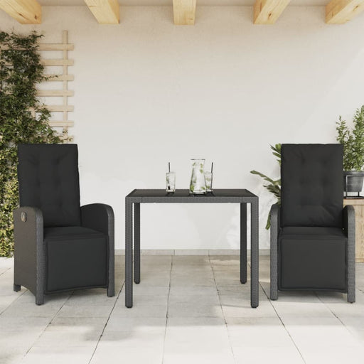 3 Piece Bistro Set with Cushions Black Poly Rattan Txoxapl